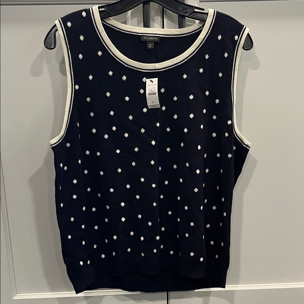 Talbots Navy and White Patterned Tank Top